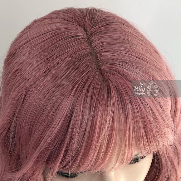 12" Dusty Rose Wavy Bob Wig with Bangs | Katy - Picture 6 of 10